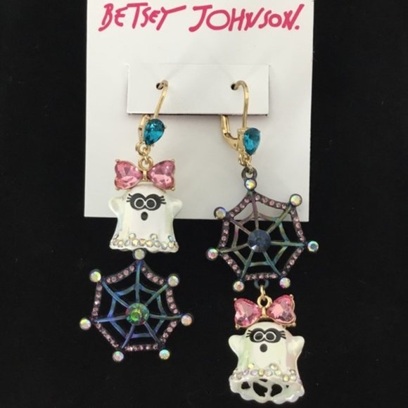 Betsey Johnson Jewelry - Betsey Johnson HALLOWEEN GHOST SPIDER WEB EARRINGS